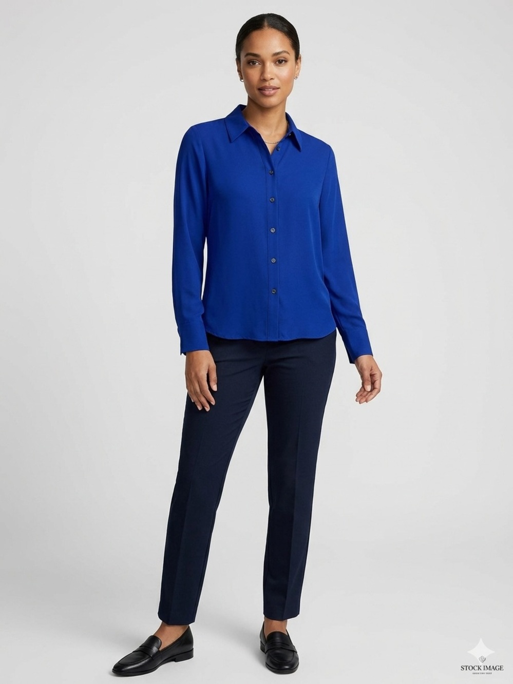 NY&CO Royal Blue Sheer Button Down Blouse Size XL